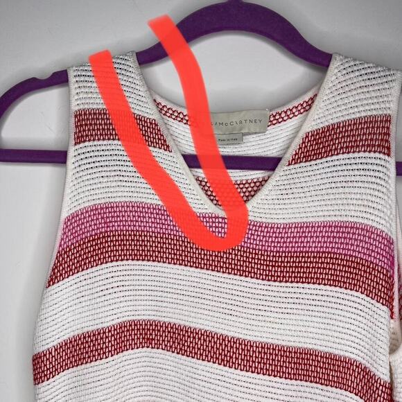 Stella McCartney Sleeveless Striped Knit Fringe Dress, White/Pink - Picture 7 of 7